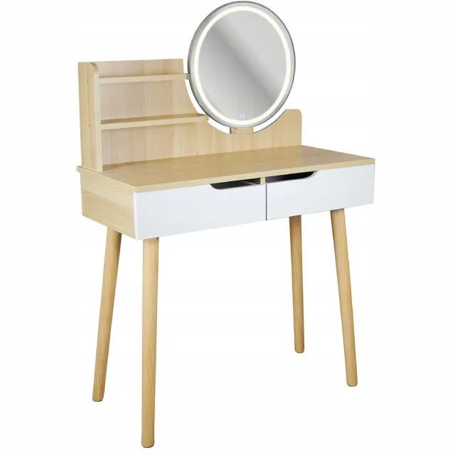 Jumi Kaptafel met LED-spiegel, cosmetisch, Scandinavisch, SCANDI wit, hout