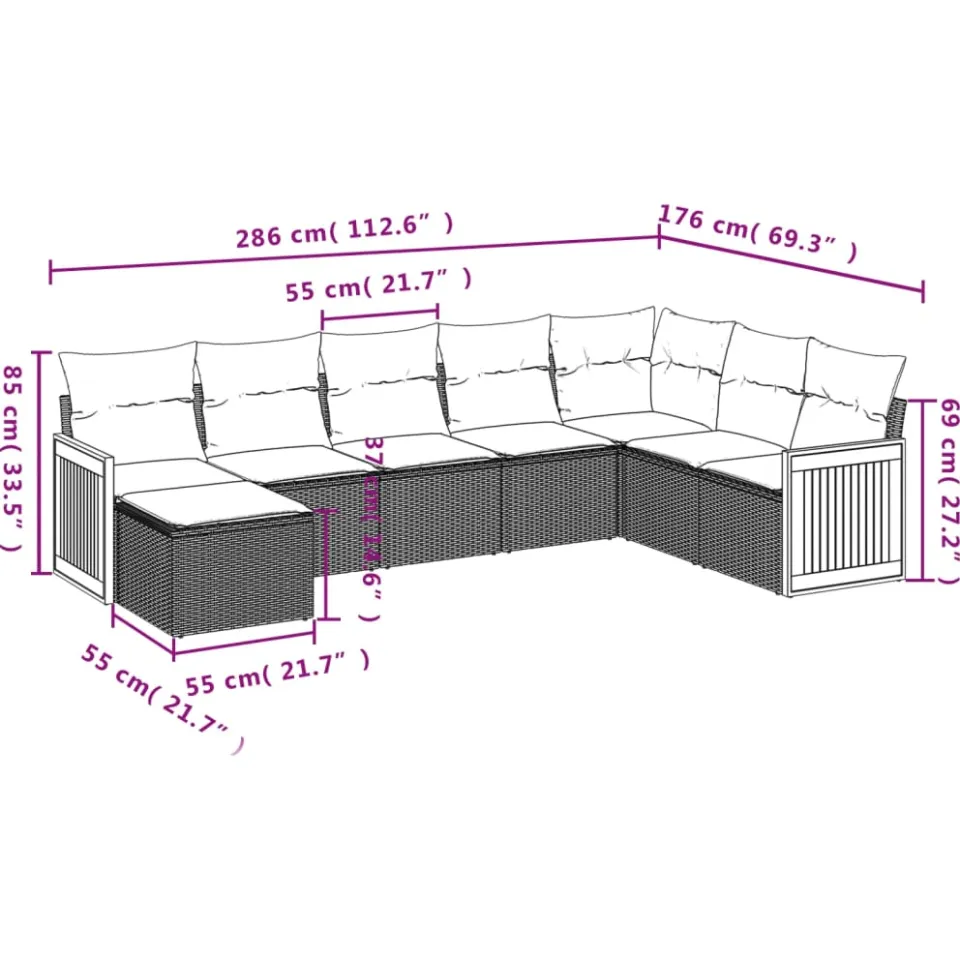 vidaXL 8-delige Loungeset met kussens poly rattan zwart, foto 3