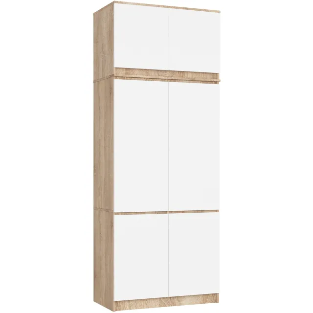 Akord Kledingkast S90 met Opzetkast / Sonoma Eiken / Front Wit / 90 cm / 6 Deuren / 90 x 51 x 235 cm Sonoma eiken, wit
