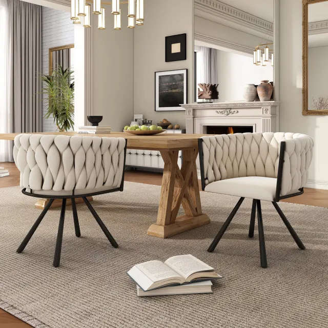 Maisentiel Draaibare eetkamerstoel 59 cm - Set van 2 met armleuningen - Velvet beige
