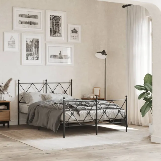 vidaXL Bedframe met hoofd- en voeteneinde metaal zwart 120x190 cm