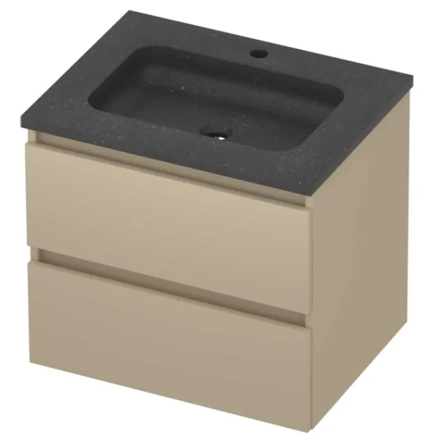 Basic-Line Rocky 46 Badmeubelset Hardsteen 1 Kraangat Greeploos 60x46x54 cm Mat Beige Blue Stone Grijs