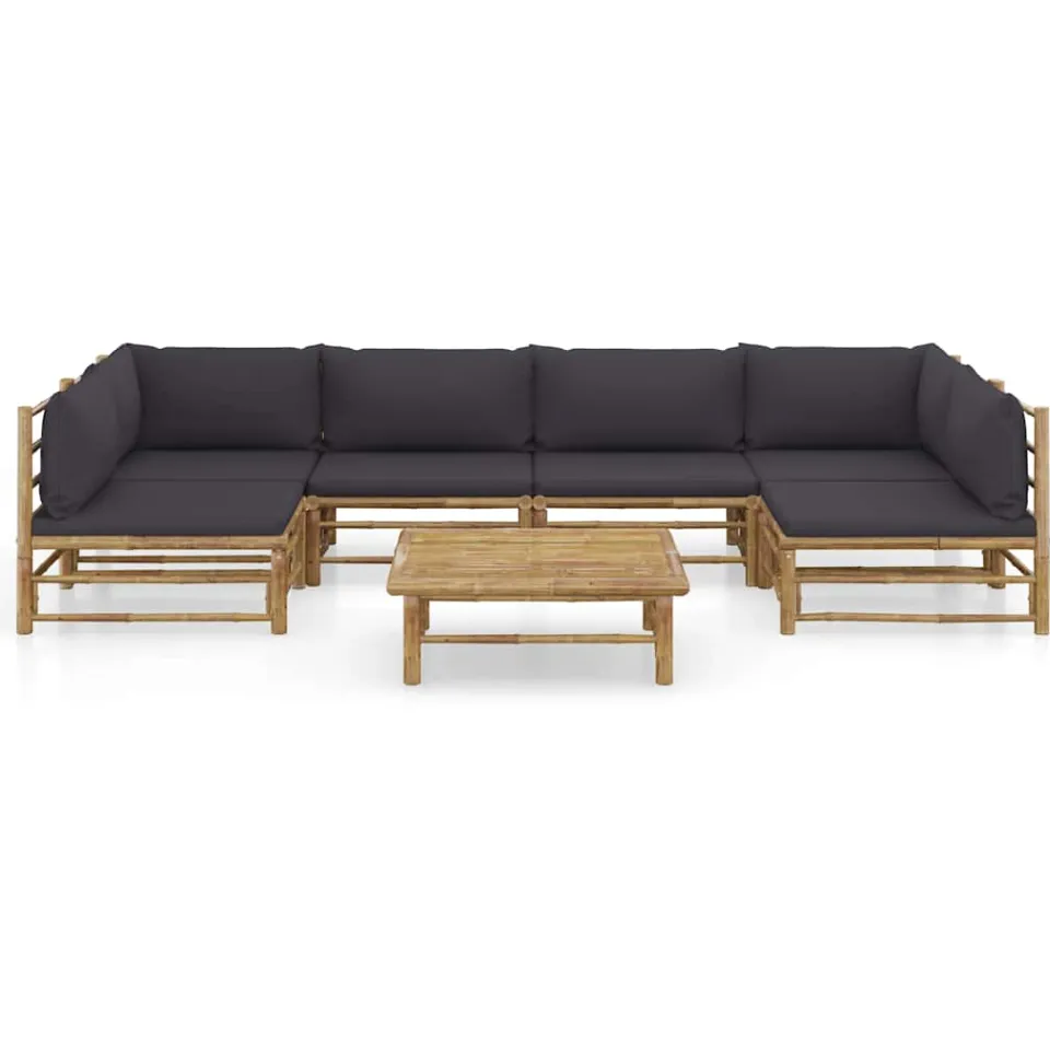 vidaXL 7-delige Loungeset met donkergrijze kussens bamboe Grijs