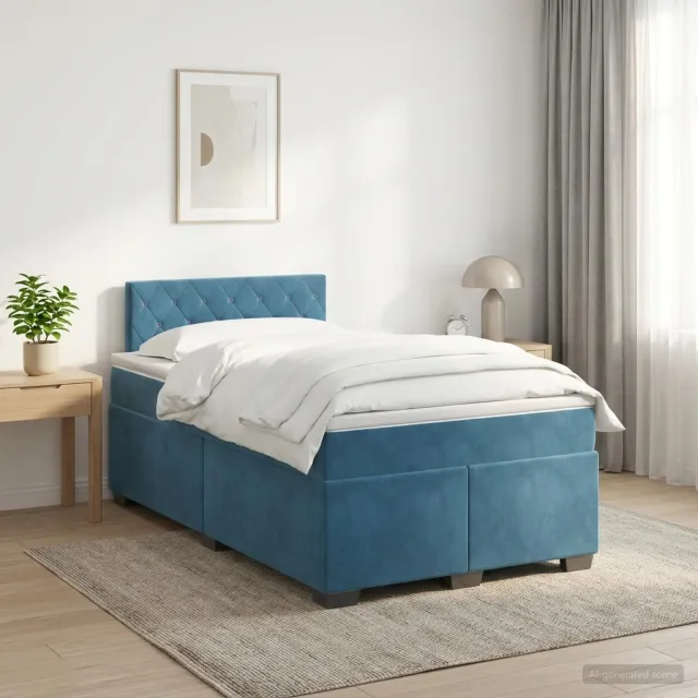 vidaXL Boxspringbed met matras Donkerblauw 120 x 200 cm Fluweel