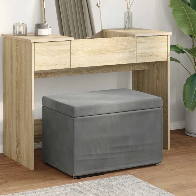 vidaXL Kruk Donkergrijs 61 x 41 x 40 cm Velvet en Gefabriceerd Hout grijs, foto 2