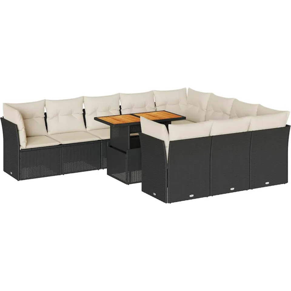 vidaXL 11-delige Loungeset met kussens poly rattan zwart, foto 3
