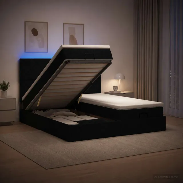vidaXL Ottoman Bed met Matrassen en LED Zwart 200 x 200 cm Stof