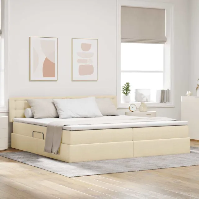 vidaXL Opslag bed met matras Crème 200 x 200 cm fluweel