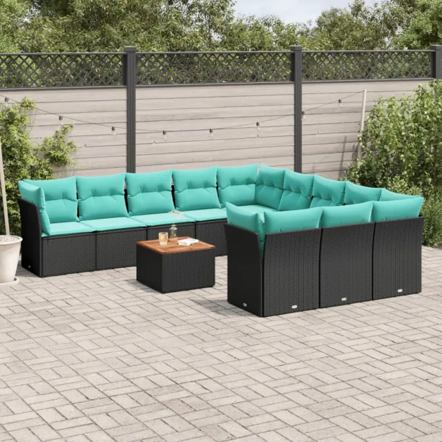 vidaXL 12-delige Loungeset met kussens poly rattan zwart, foto 2