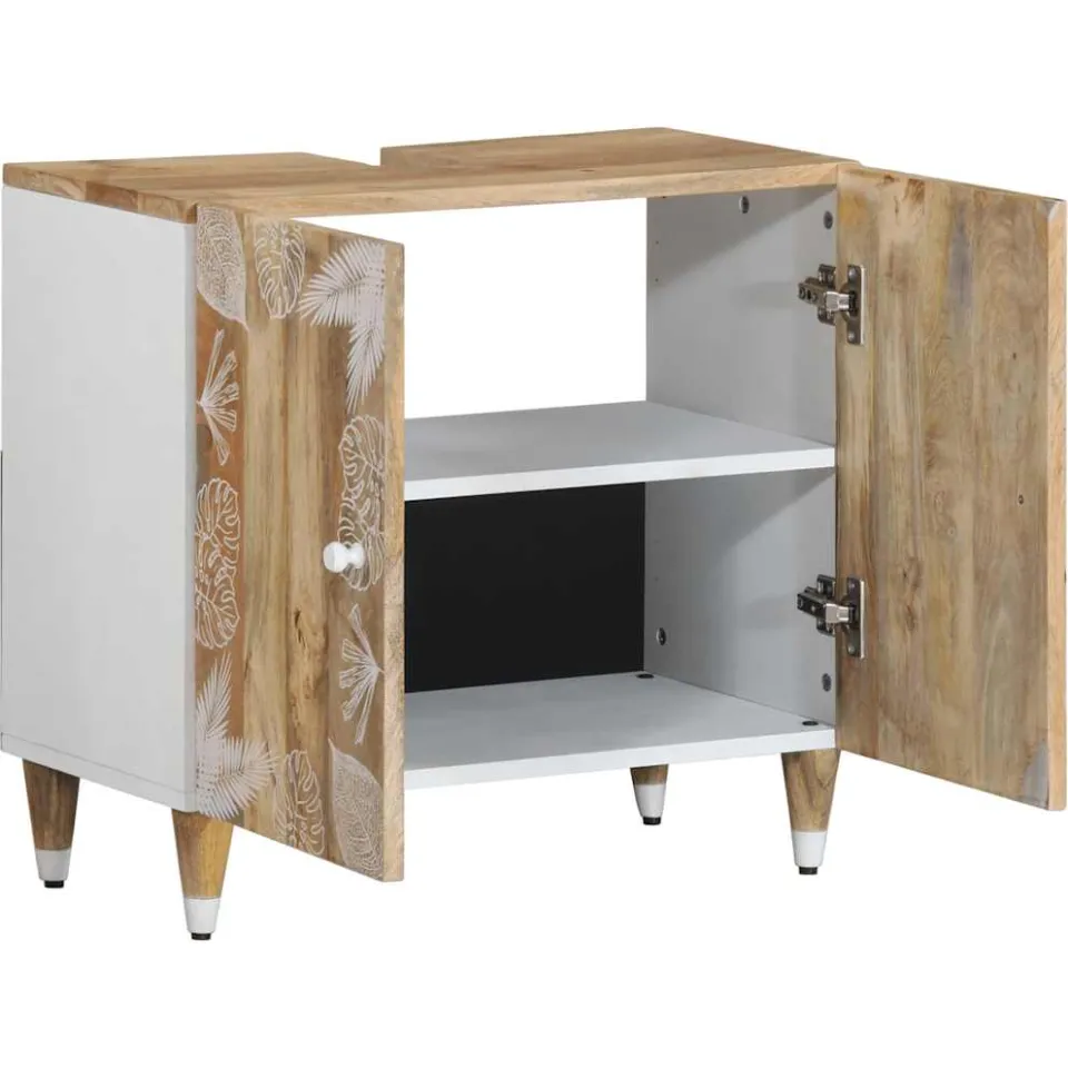 vidaXL Wastafelkast 62x33x58 cm massief mangohout bruin, foto 3