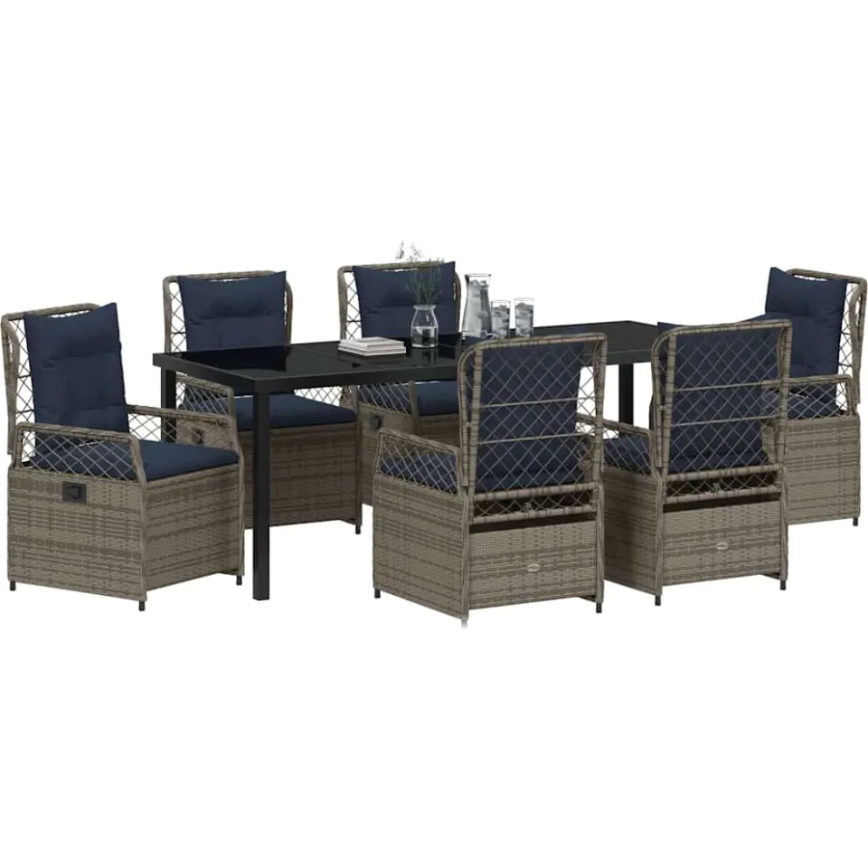vidaXL Tuin eettafelset 7 st Grijs poly rattan