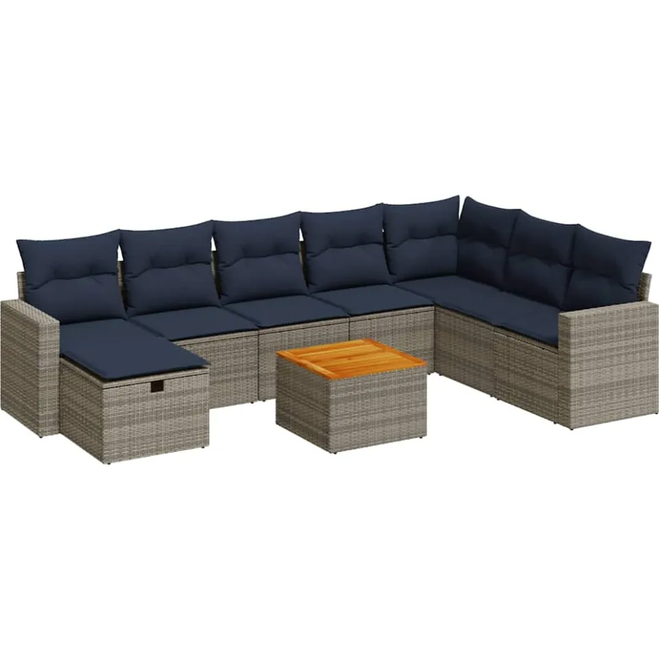vidaXL 9-delige Loungeset met kussens poly rattan grijs, foto 3