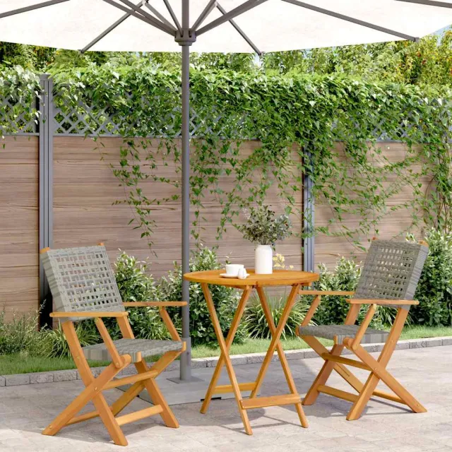 vidaXL 3-delige Bistroset poly rattan en massief hout grijs, foto 2