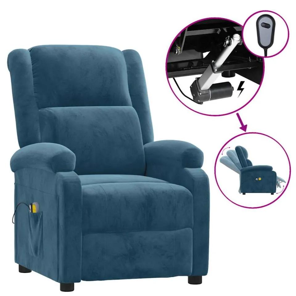 vidaXL Massagestoel elektrisch verstelbaar fluweel blauw, foto 3