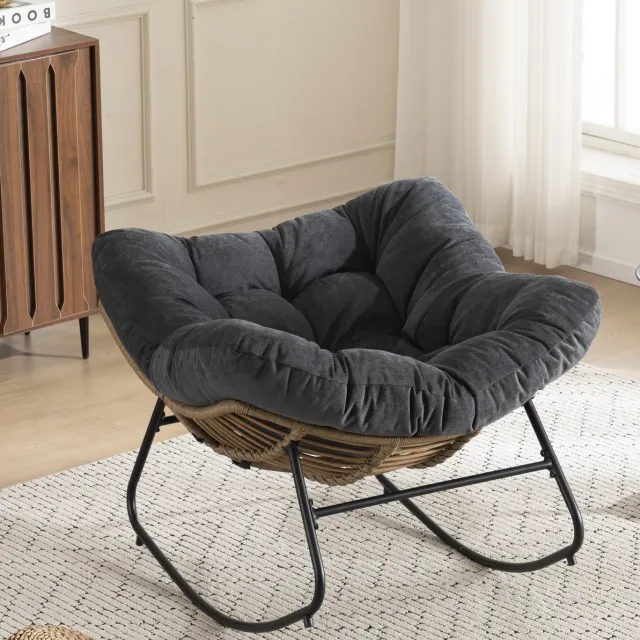 HAUSS SPOLE Schommelstoel - Moderne Fauteuil Met Chenille Zitting En Metalen Frame - Voor Woonkamer, Slaapkamer En Kinderkamer - Zwart