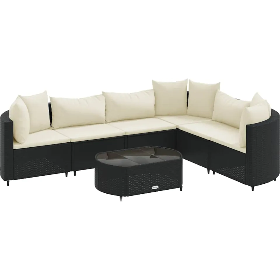 vidaXL 7-delige Loungeset met kussens poly rattan zwart, foto 3