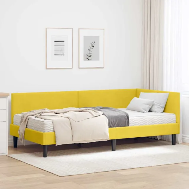 vidaXL Hoekbedframe met Matras 2 st Geel 90 x 190 cm Fluweel