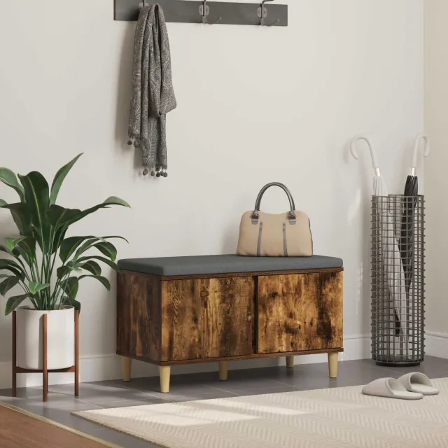 vidaXL Halbank met kussen met opslag Gerookte Eik 80 x 38 x 46 cm Bruin