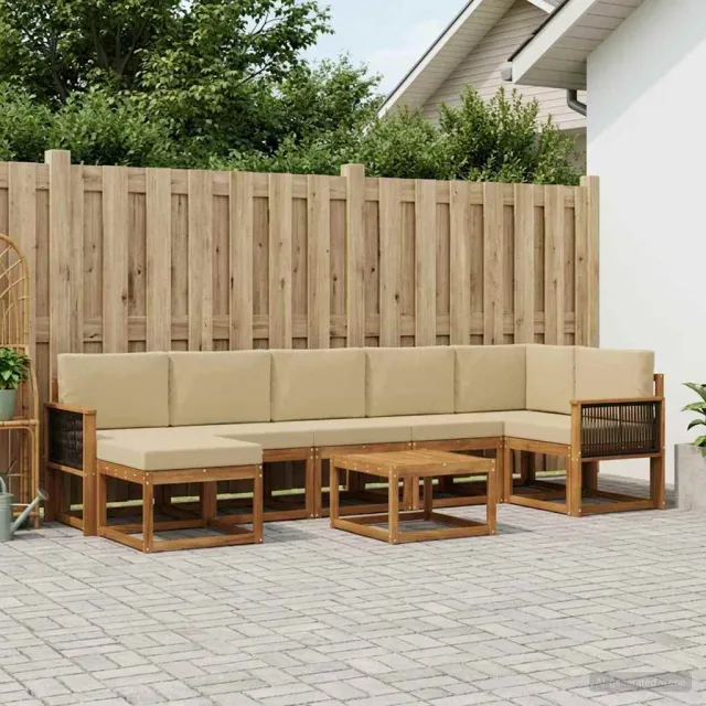 vidaXL Buiten bankenset 8 st 7-zits Natuurlijk en Beige