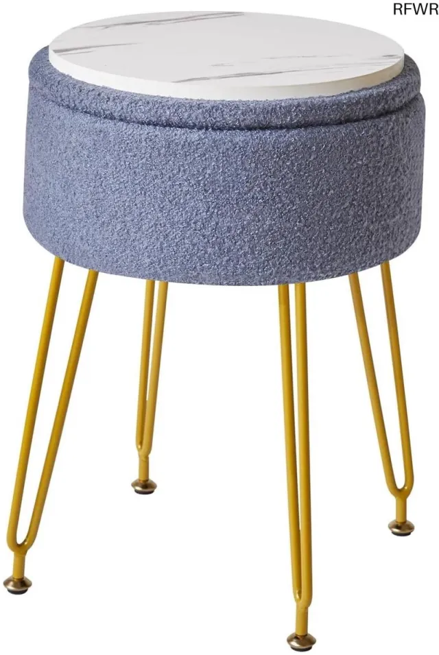 RFWR Teddy Velvet Opberg Voetsteun Kruk - Multifunctionele Bijzettafel met Afneembare Cover Blauw