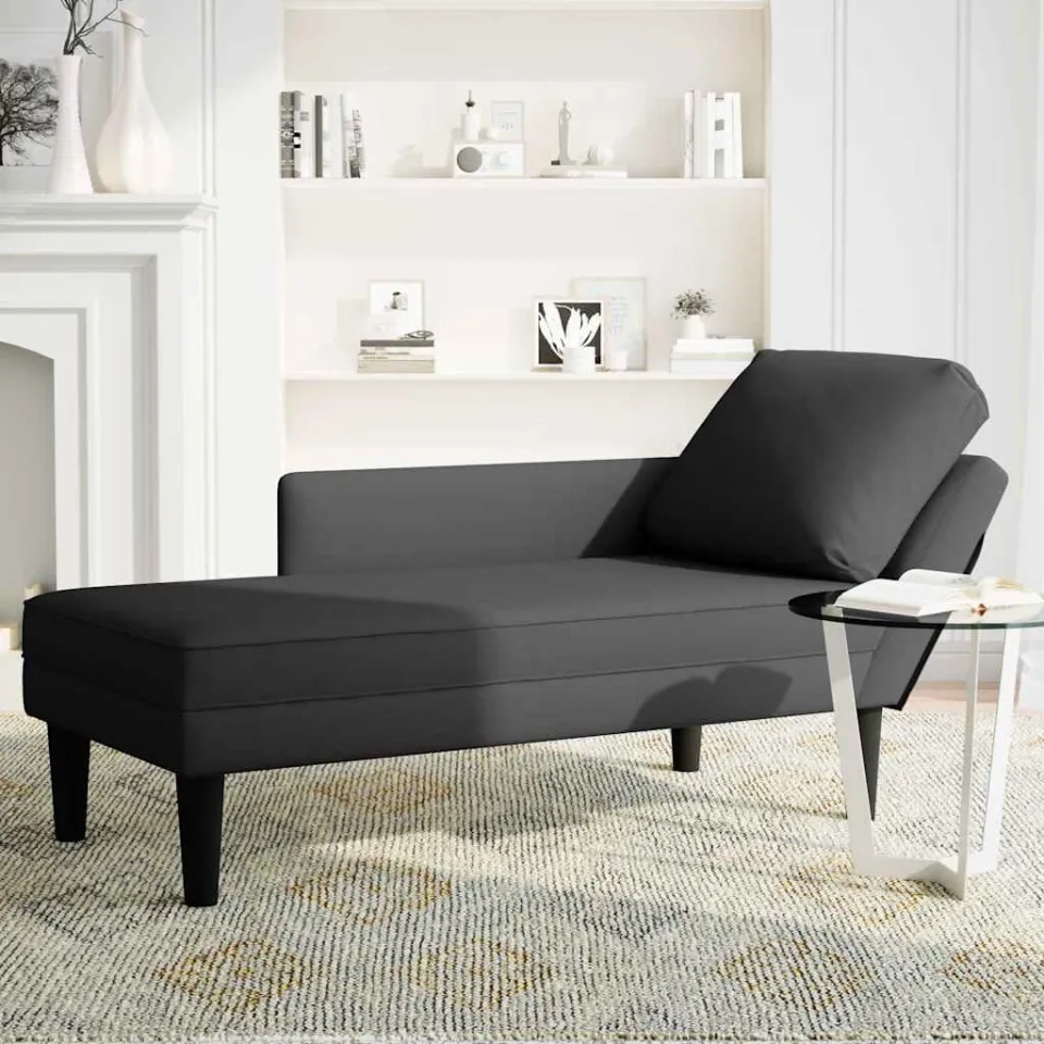 vidaXL Chaise longue met kussen en rechterarmleuning fluweel zwart, foto 3