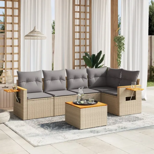 vidaXL 6-delige Loungeset met kussens poly rattan beige, foto 2