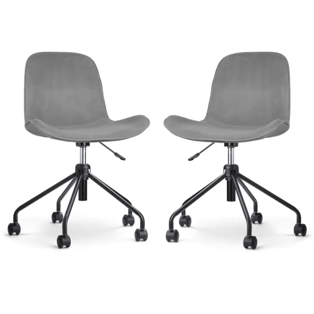 Nolon Nout-Fé Bureaustoelen Set van 2 Velvet Grijs - Stof - Fluweel - Verstelbaar - Wieltjes - Zwart Onderstel Grijs - Zwart onderstel