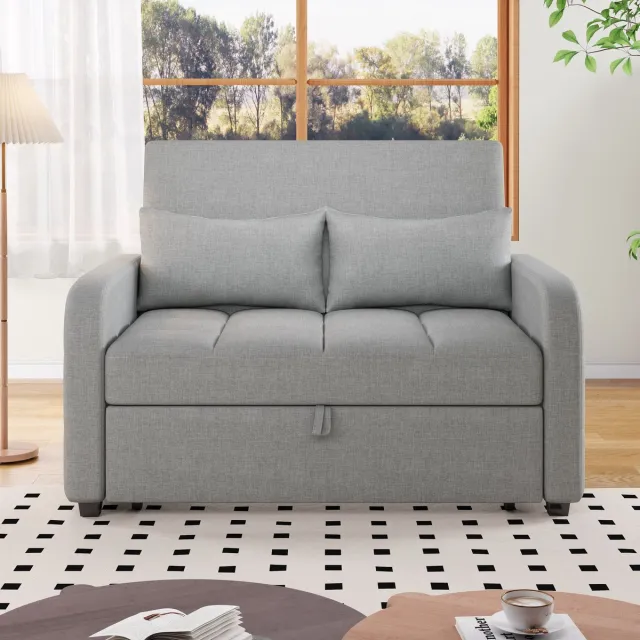 MODENUIT Slaapbank 127 x 180 cm - Verstelbare Rugleuning En Bedfunctie - Voor Studio En Logeerkamer - Linnen Grijs