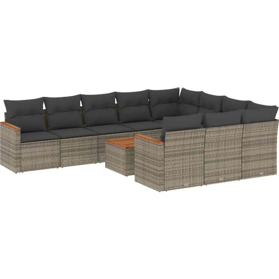 vidaXL 11-delige Loungeset met kussens poly rattan grijs, foto 3
