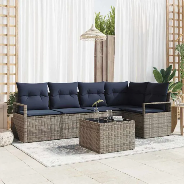 vidaXL Bankstel 6 pcs Grijs poly rattan, foto 2
