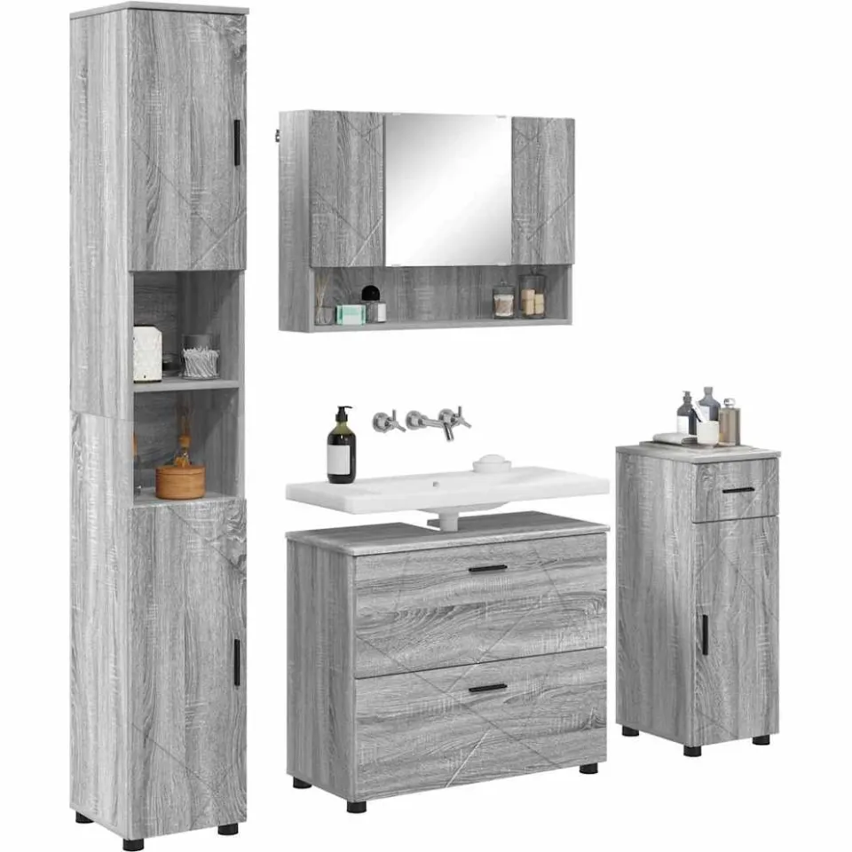 vidaXL Badkamermeubelset 4 st Grijs Sonoma Geperst Hout en Metaal