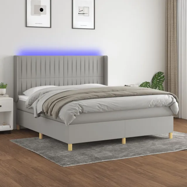 vidaXL Boxspring met matras en LED stof lichtgrijs 180x200 cm grijs
