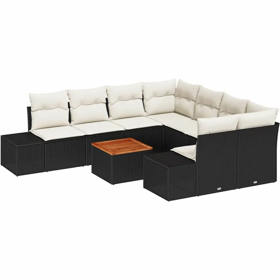 vidaXL Tuinbankenset 9 st Zwart en Crème poly rattan, foto 3