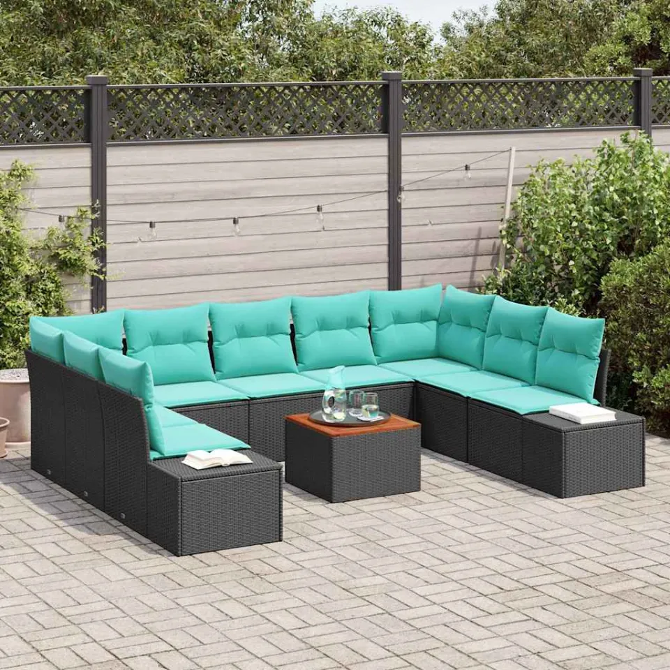 vidaXL Tuinbankenset 10 st Zwart poly rattan, foto 3