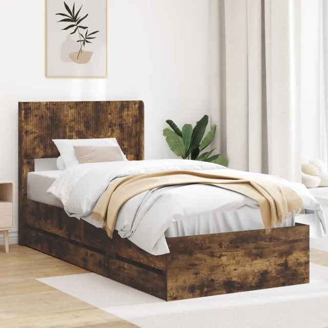 vidaXL Bedframe met opbergruimte en hoofdbord met lade Gerookt eiken Bruin