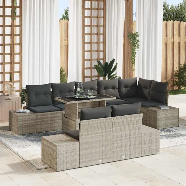 vidaXL Tuin Sofa Set 9 st Lichtgrijs poly rattan, foto 2
