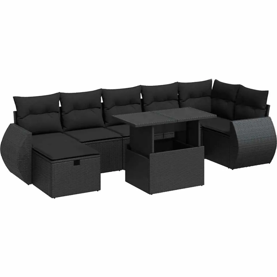 vidaXL 8-delige Loungeset met kussens poly rattan zwart, foto 3