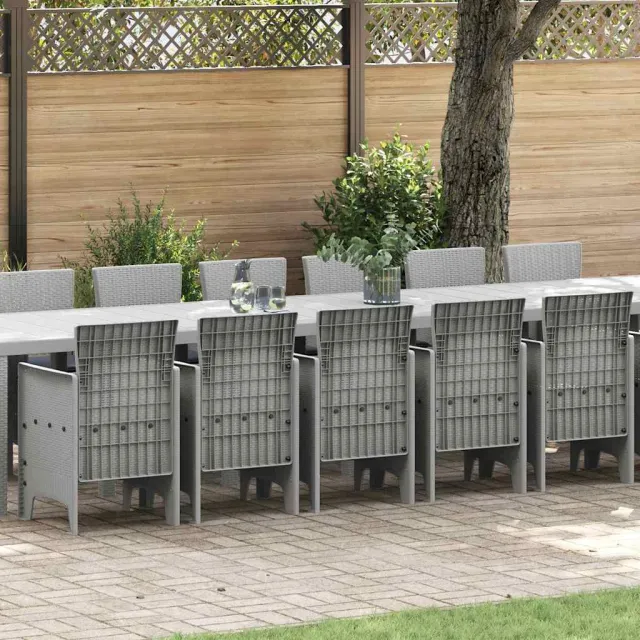 vidaXL Tuin Eettafelset met kussens 17 st Lichtgrijs PP