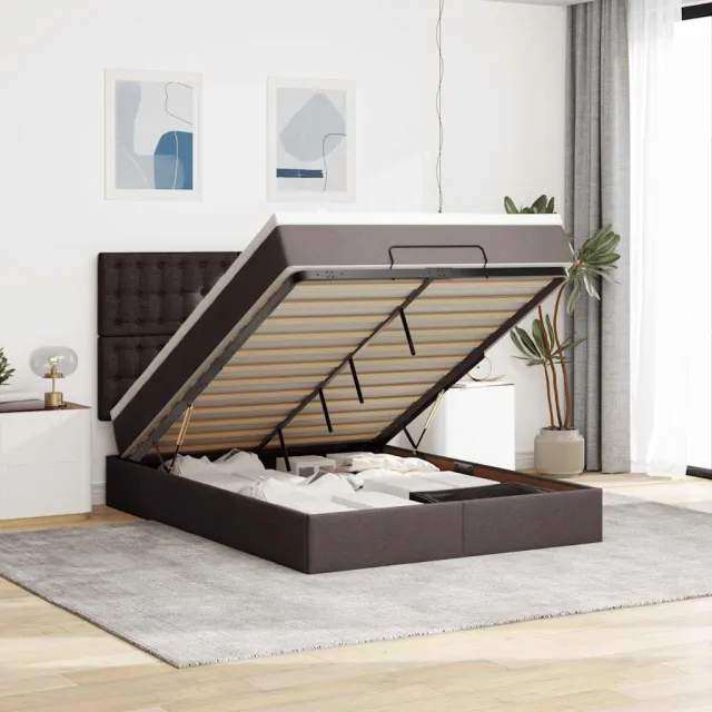 vidaXL Ottoman bed met matras 140x190cm stof donkerbruin bruin
