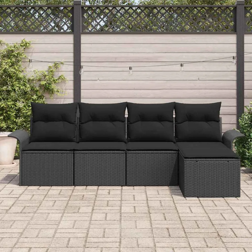 vidaXL Buitensofa 5 st Zwart poly rattan, foto 3