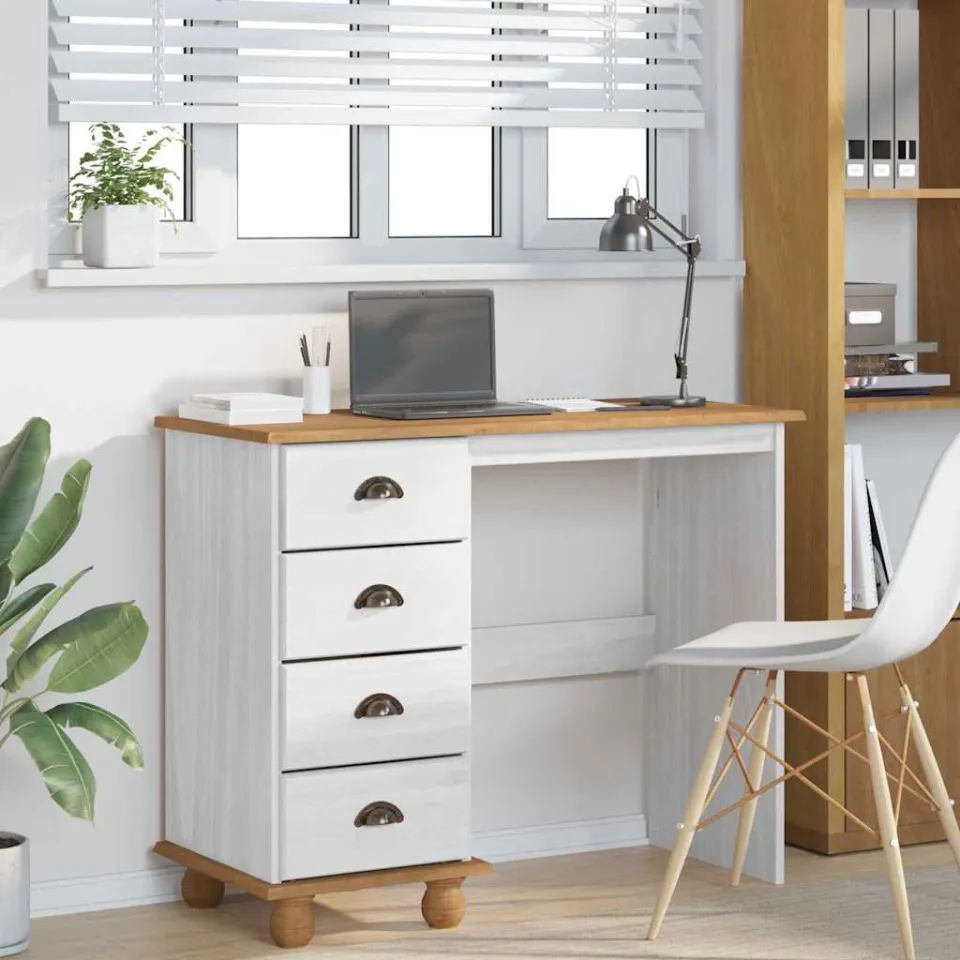 vidaXL Schrijfbureau ASKIM Wit 95 x 40 x 75 cm Massief grenenhout, foto 4