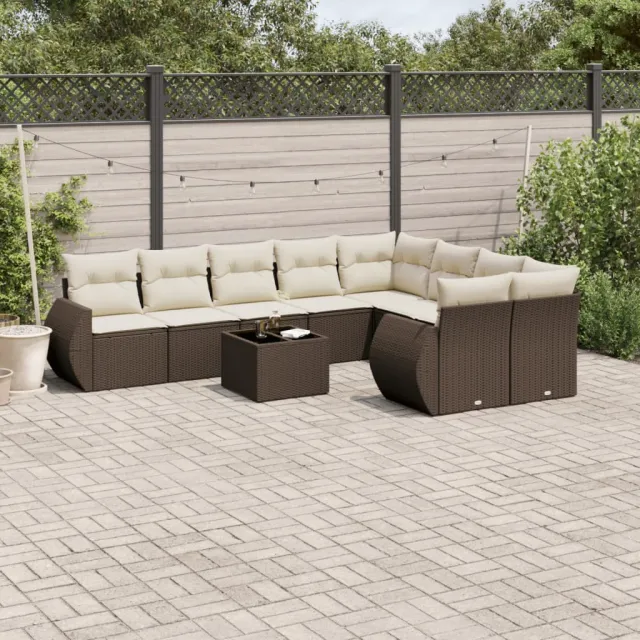 vidaXL 10-delige Loungeset met kussens poly rattan bruin, foto 2