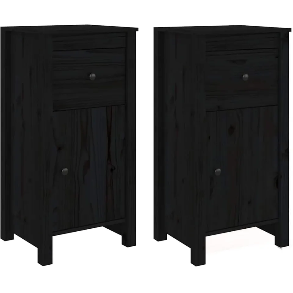 vidaXL Dressoirs 2 st 40x35x80 cm massief grenenhout zwart, foto 3