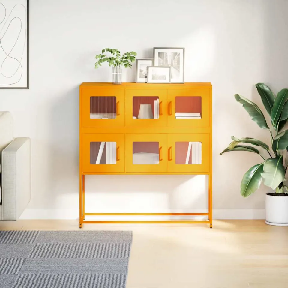 vidaXL Dressoir 100,5x39x107 cm koudgewalst staal mosterdgeel, foto 3