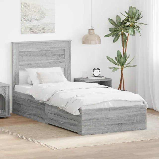 vidaXL Bedframe met lade Grijs Sonoma 100 x 200 cm Bewerkt hout