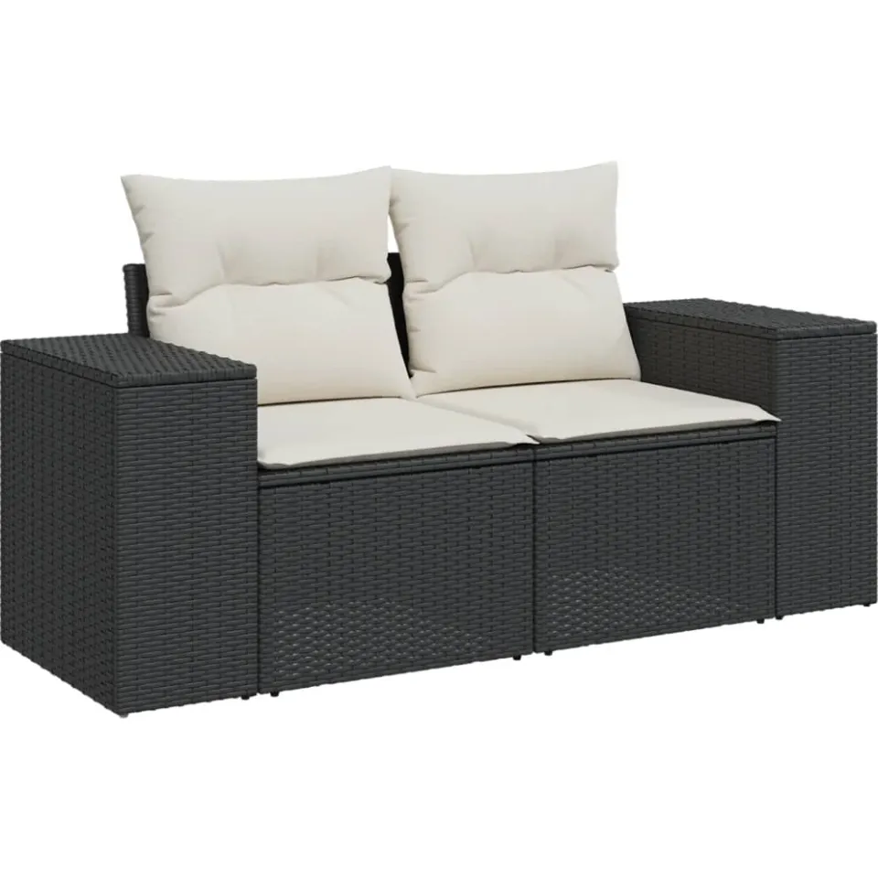 vidaXL 10-delige Loungeset met kussens poly rattan zwart