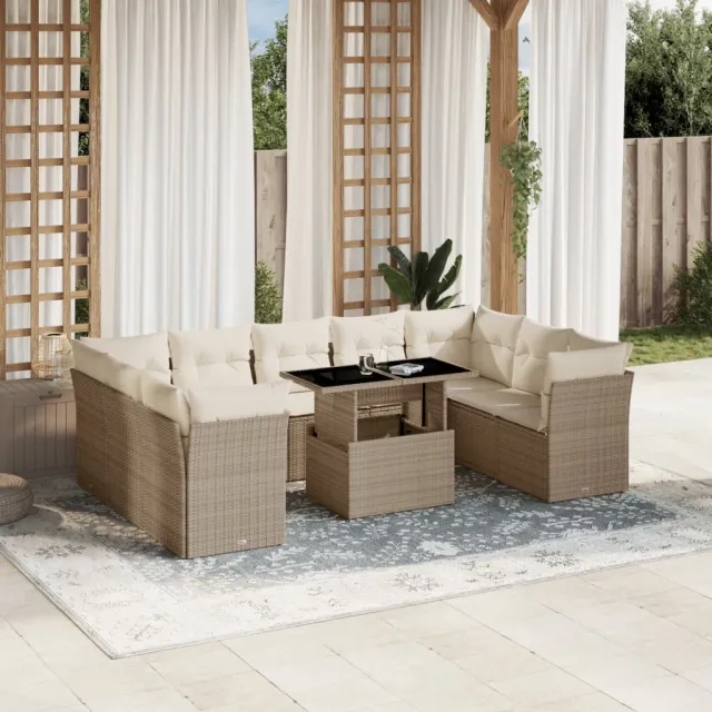 vidaXL 10-delige Loungeset met kussens poly rattan beige, foto 2