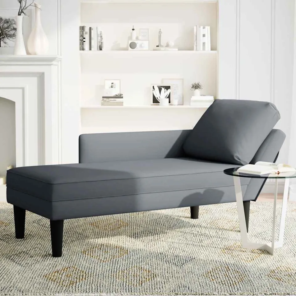 vidaXL Chaise longue met kussen&rechterarmleuning fluweel donkergrijs grijs, foto 3