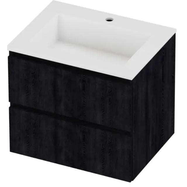 Proline Aristo Badmeubelset Polystone Elegant 1 Kraangat 60x46x54 cm Mat White Charcoal Oak Eiken