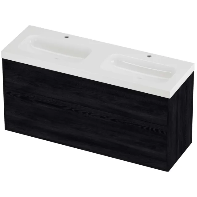 Proline Haga Badmeubelset Polystone Mezza 2 Laden 140x46x73 cm Glans Wit Black Oak Eiken